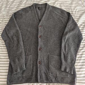 Men's Gray Ribbed Button Cardigan Sweater